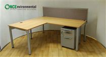 Lucas1800 x 1600 Lucas AD4 LH Ergonomic desk in beech complete with a 3 drawer silver under desk pedestal 