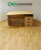 1400 x 800 LH wave desk in oak complete with a 3 drawer under desk pedestal 