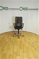 Operator chair in a black colour fabric seat and a black mesh back 
