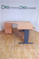 Morris1600 x 1600 Morris B4 LH Ergonomic desk in beech complete with a 3 drawer desk high pedestal 