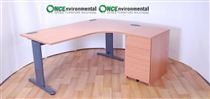 Morris1600 x 1600 Morris B4 RH Ergonomic desk in beech complete with 3 drawer desk high pedestal 