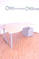 1800 x 1200  LH height adjustable wave desk in maple complete with a 2 drawer silver under desk pedestal 