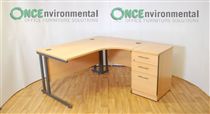 Sven Christiansen Sven Christiansen 1400 x 1200 ergonomic desk in beech RH complete with a 3 drawer desk high pedestal 