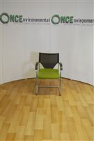 WilkhahnWilkhahn cantilever chair in lime green colour fabric seat and black mesh back 