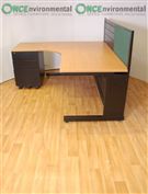 Task Ergonomic Desk LH in beech complete with a 3 drawer desk high pedestal 