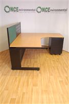 Task Ergonomic Desk RH in beech complete with a 3 drawer desk high pedestal 