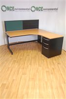 Task Ergonomic desk RH in beech complete with a 3 drawer desk high pedestal 