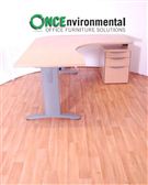 1600 x 1600 RH Ergonomic desk in oak complete with a 3 drawer integral under desk pedestal 
