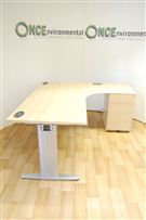 Morris1800 x 1600 Morris B4 RH ergonomic desk in maple complete with a 3 drawer pedestal 
