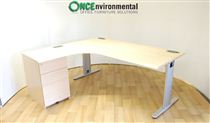 Morris1800 x 1600 Morris B4 LH ergonomic desk in maple complete with a 3 drawer pedestal 