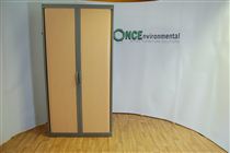 1980H x 430D x 1000W tambour door cupboard in silver with beech doors 