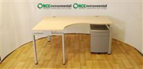 Senator1600 x 1200 Senator Fairway Ergonomic desk LH in maple complete with a 3 drawer silver under desk pedestal 