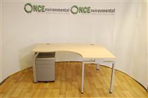 Senator1600 x 1200 Senator Fairway  Ergonomic desk RH in maple complete with a 3 drawer silver under desk pedestal 