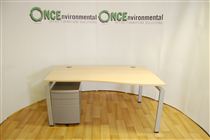 Senator1600 x 1000 Senator Fairway RH wave desk in maple complete with a 3 drawer silver under desk pedestal 