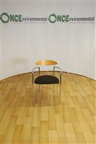 Crio breakout chair with a black colour fabric seat and an oak wood back 