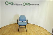 Skid frame cantelever chair in light blue colour fabric 
