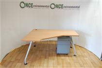 Knoll1600 x 1400 Knoll LH ergonomic desk in beech complete with a silver 3 drawer under desk pedestal 