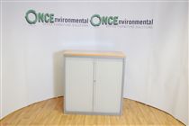 TriumphTriumph 1045H x 1000W x 485D tambour door cupboard in silver and with grey doors and beech top 