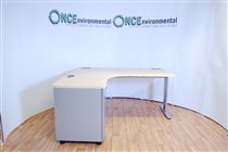 Morris1600 x 1200 Morris B4 LH ergonomic desk in maple complete with an integral 3 drawer pedestal 