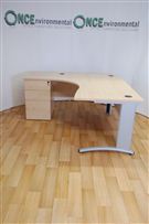 1600 x 1600 Verco Ergonomic desk LH in maple complete with a 3 drawer desk high pedestal 