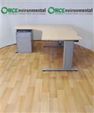 1600 X 1600 Ergonomic desk LH in maple complete with a silver 3 drawer under desk pedestal 