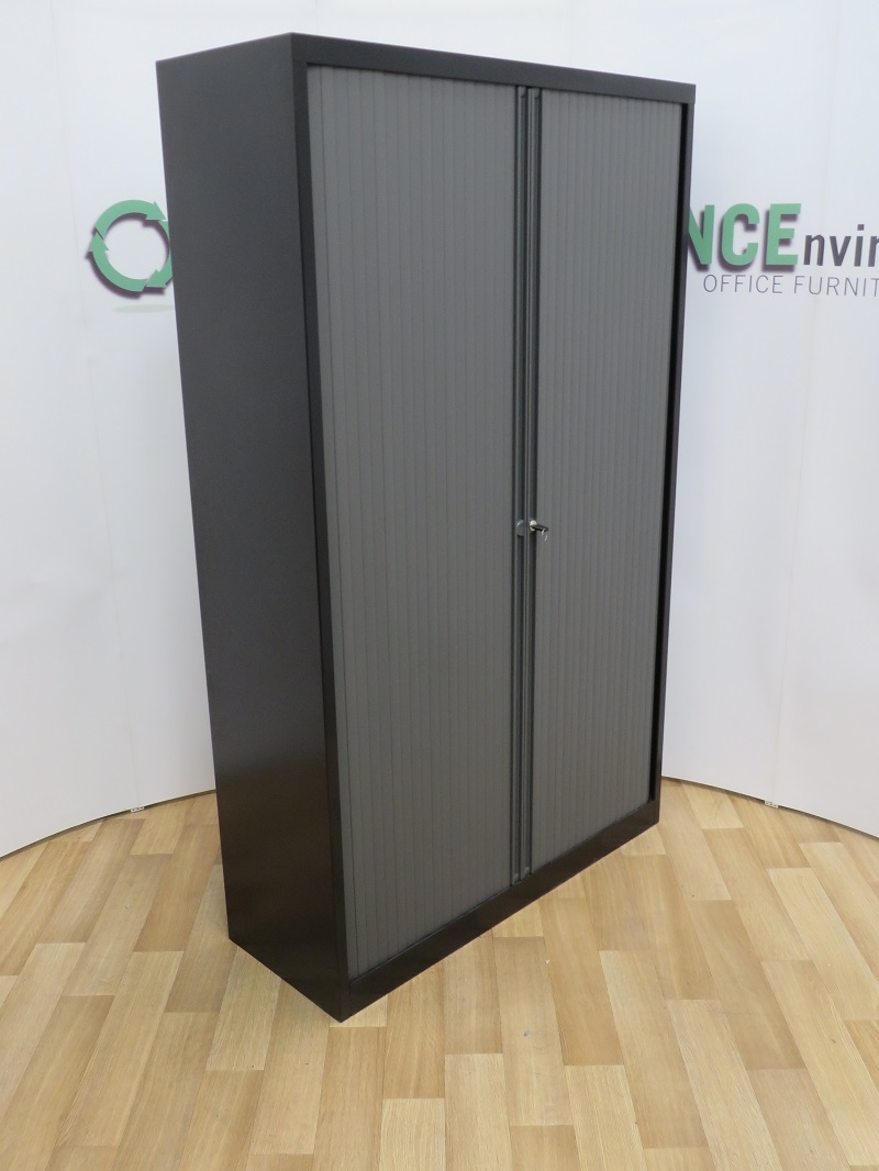 Used Office Storage Black Tambour Door Cupboard 1980H x 1200W x 430D