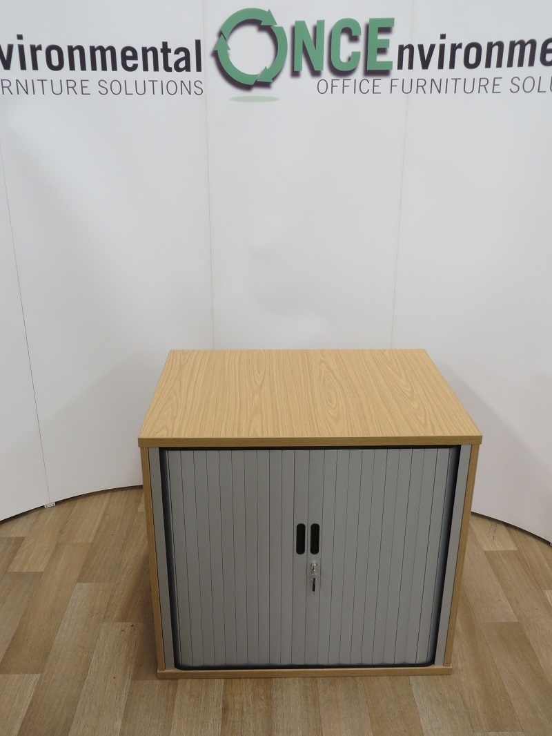 Used Office Storage Calva Oak Tambour Door Cupboard 800W x 600D x 725H