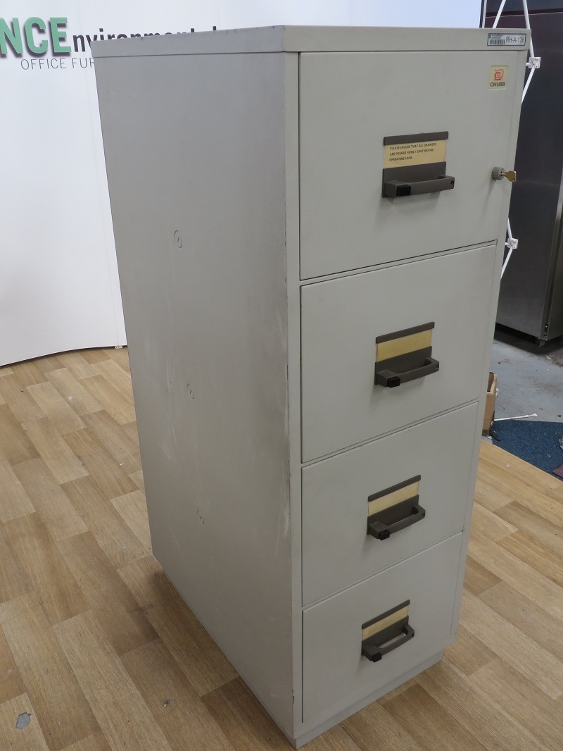 Used Office Storage Chubb 4 Drawer Fireproof Filing Cabinet 1560h