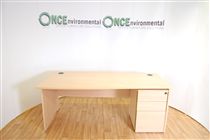 None1800 x 900/800 wave desk in beech LH complete with a 3 drawer under desk pedestal 