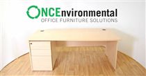 None1800 x 900/800 wave desk in beech RH complete with a 3 drawer under desk pedestal 
