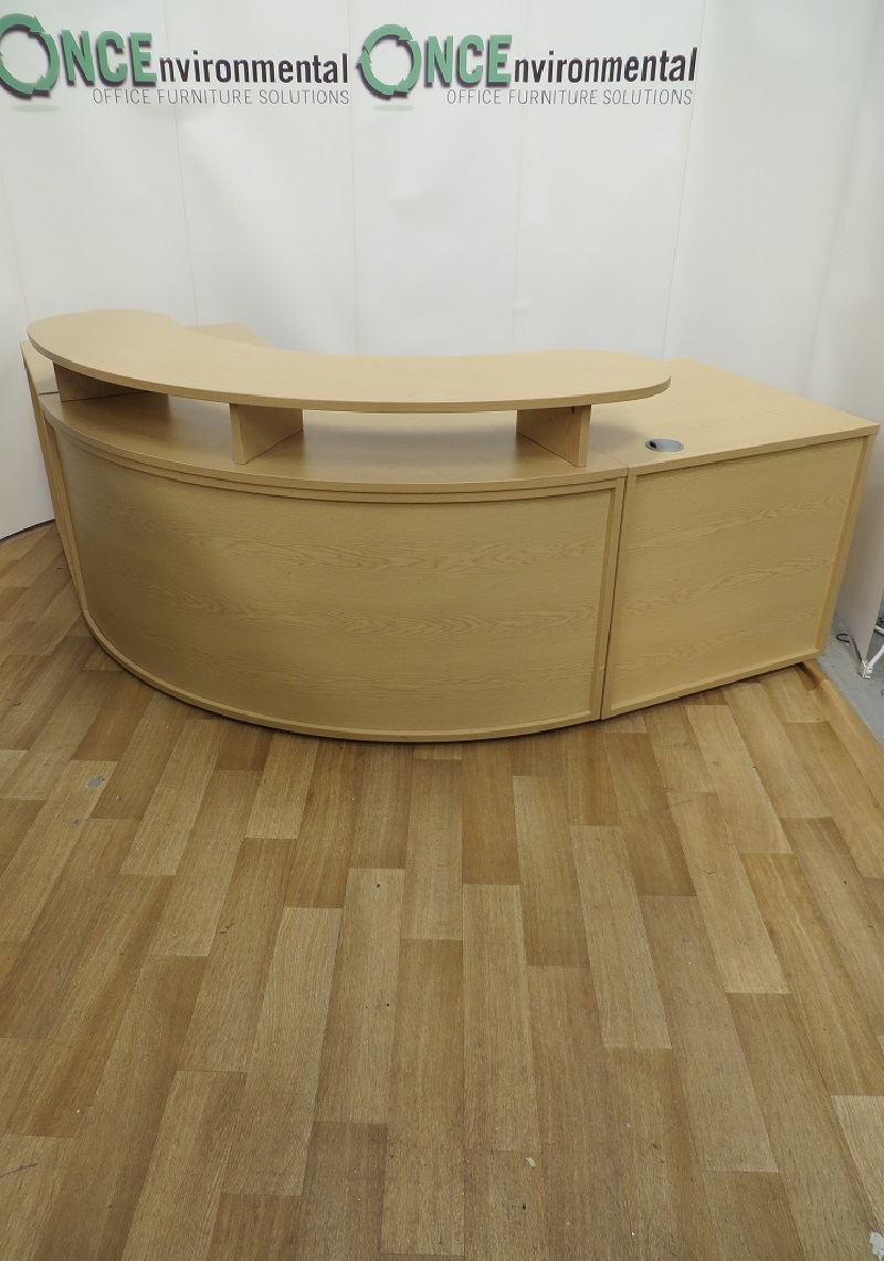 Used Desks Light Oak Reception Desk With A Curved Shelf 2850w X 1600d