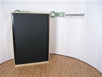 None1610H x 1100W x 500D Tambour door cupboard in maple and with black doors 