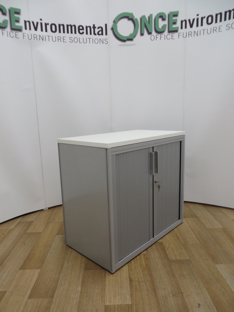 Used Office Storage Silver Tambour Door Cupboard 725H x 800W x 450D