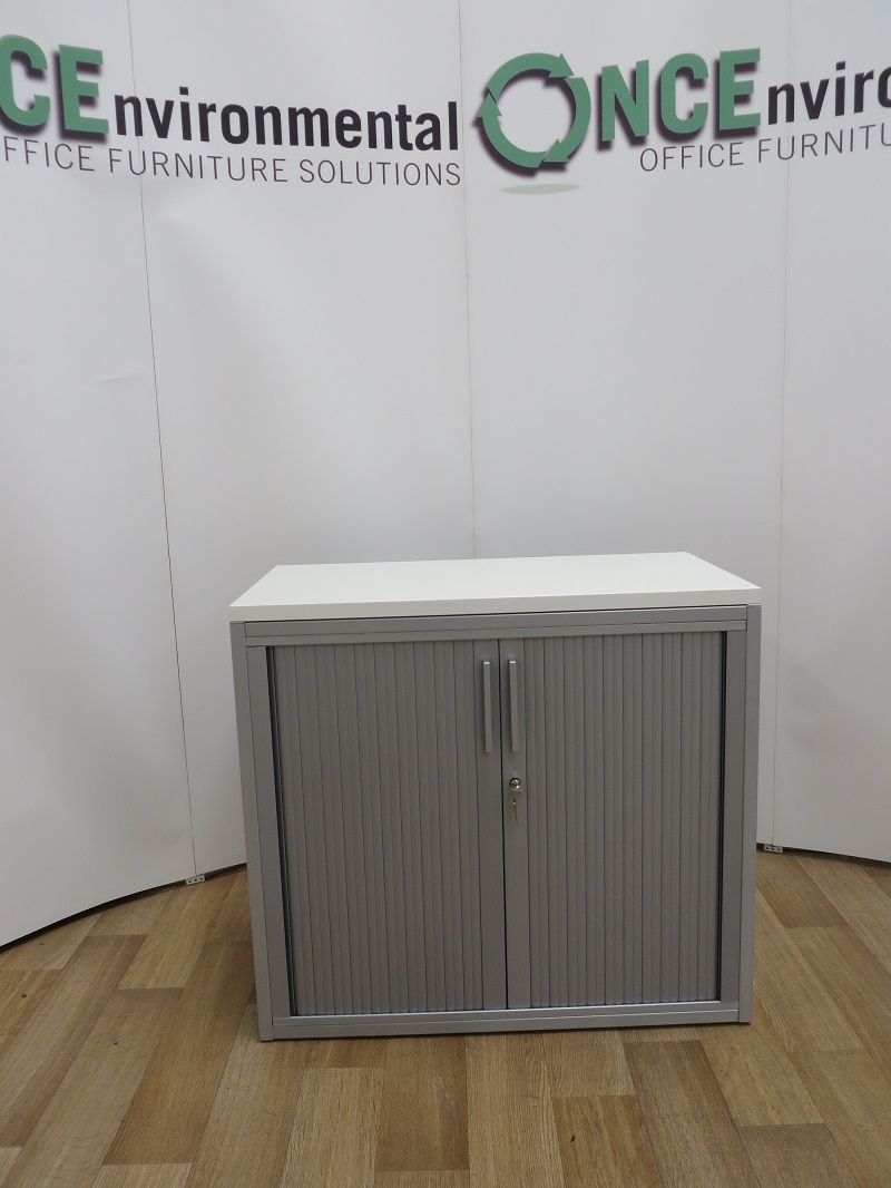 Used Office Storage Silver Tambour Door Cupboard 725H x 800W x 450D
