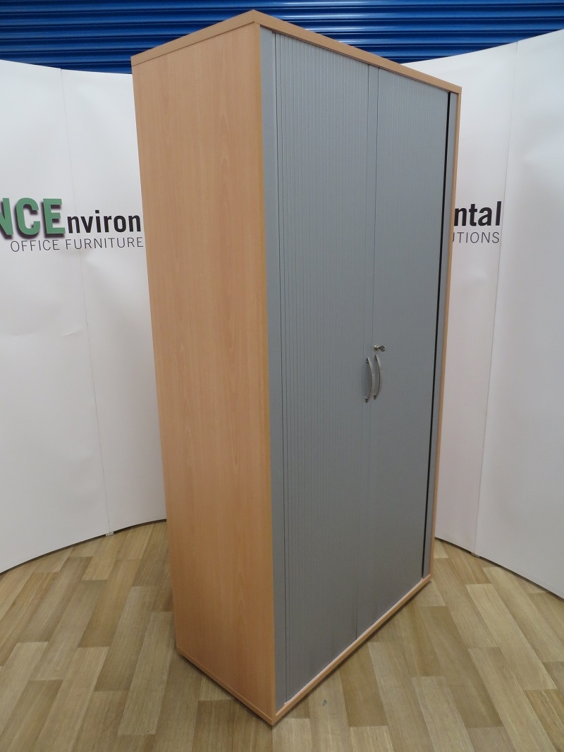 Used Office Storage Beech Tambour Door Cupboard 2045H x 1050W x 500D